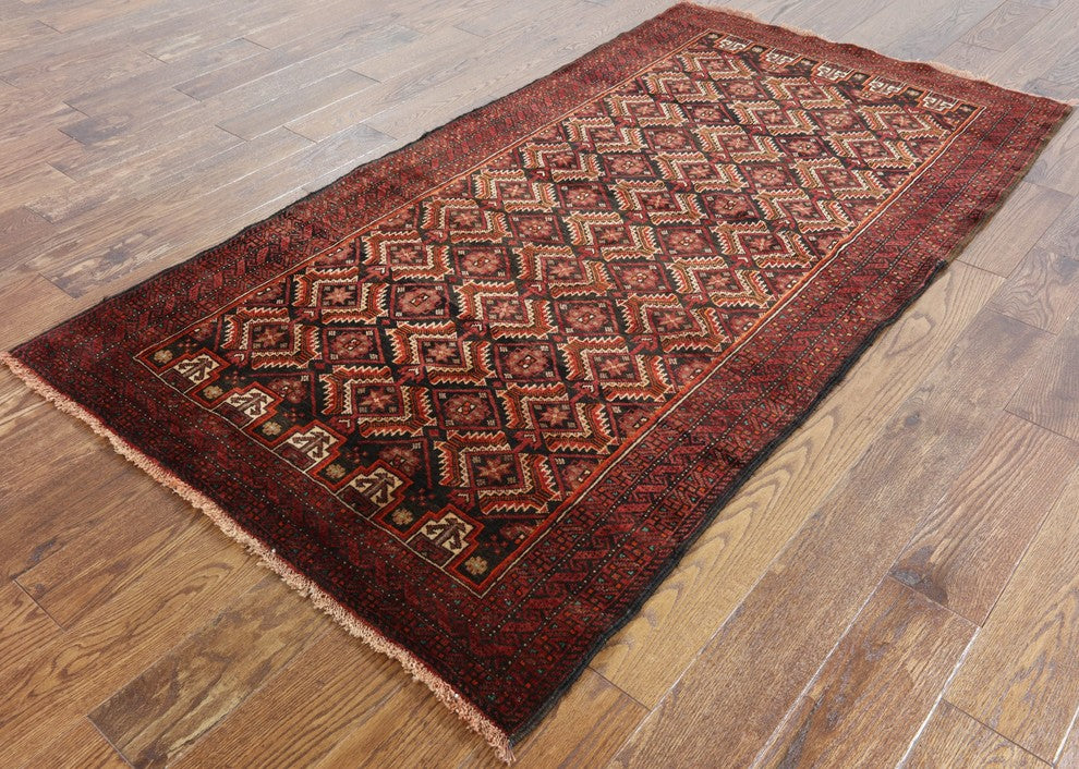 Traditional Perisan Oriental Balouch Wool On Wool Area Rug 4'x7, W2308