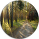 Road Through Green Pine Forest, Landscape Round Metal Wall Art, 11"