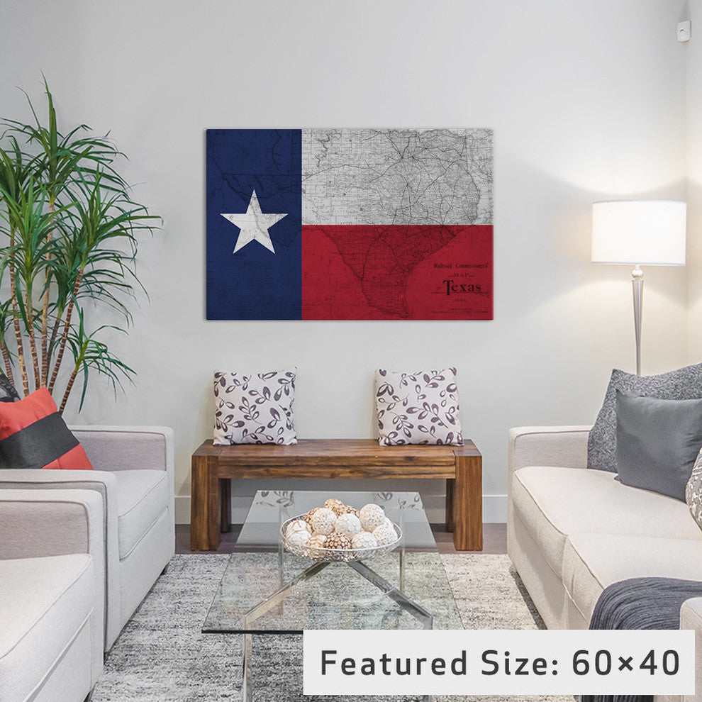 "State Flag Overlay Series: Texas (Vintage Map) II" by iCanvas, 18x12x1.5"