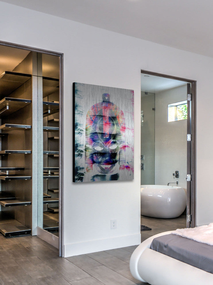 "Black Tribal Mask" Print on Brushed Aluminum, 24"x36"