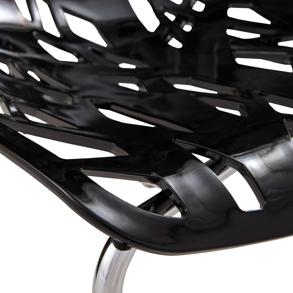 Leisuremod Asbury Plastic Stackable Dining Chair With Chromed Legs, Set of 2, Black