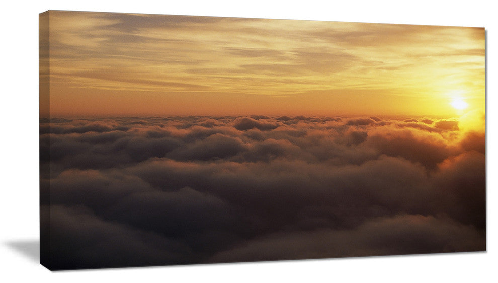 "Yellow Sunrise Above Clouds" Extra Large Wall Art Landscape, 40"x20"