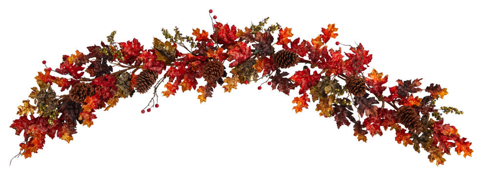 W1236 6 Autumn Maple Leaves, Berry and Pinecones Fall Artificial Garland