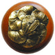 Leap Frog Wood Knob, Antique Brass, Cherry Wood Finish, Antique Brass