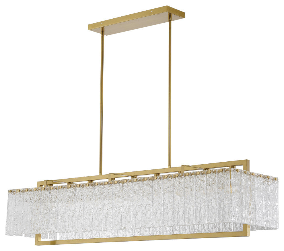 9-Light Brass Chandelier With Clear Rippled Glass