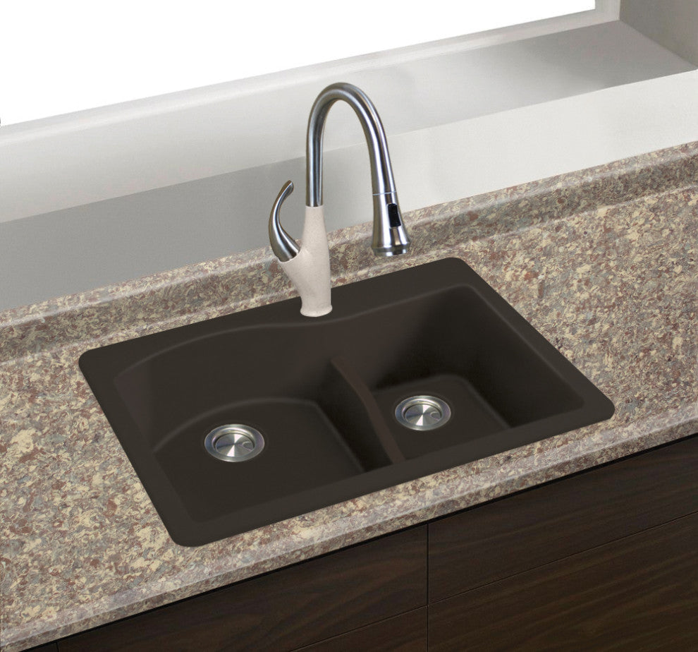 Aversa SilQ Granite 33"Drop-in Kitchen Sink with 3 BCE Faucet Holes in Espresso
