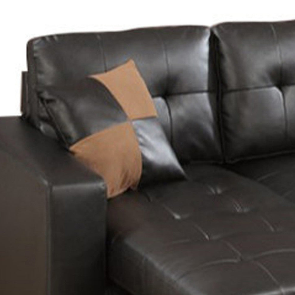 Benzara BM168740 Leather All, One Sectional With Ottoman and 2 Pillows Brown