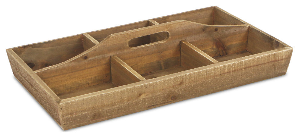 6 Compartment Wood Caddy With Center Handle