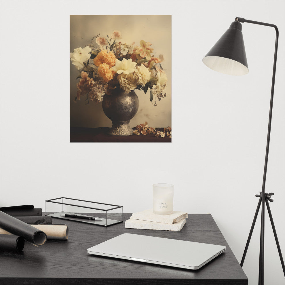 Floral Symphony Bouquet Retro Subdued Photorealism Digital Artwork Loose Print, 16" X 20"