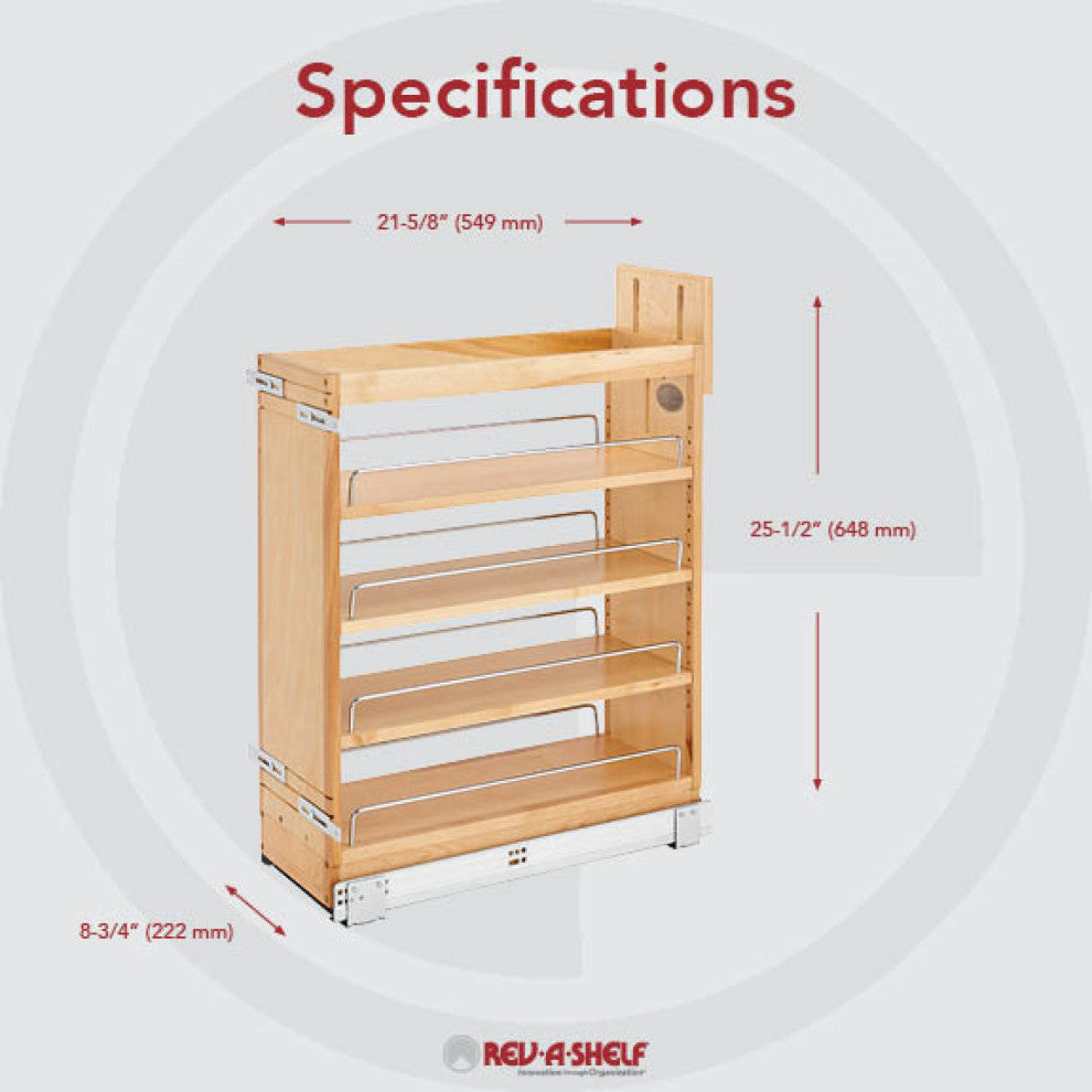 Wood Base Cabinet Pull Out Organizer With Soft Close, 8.75"