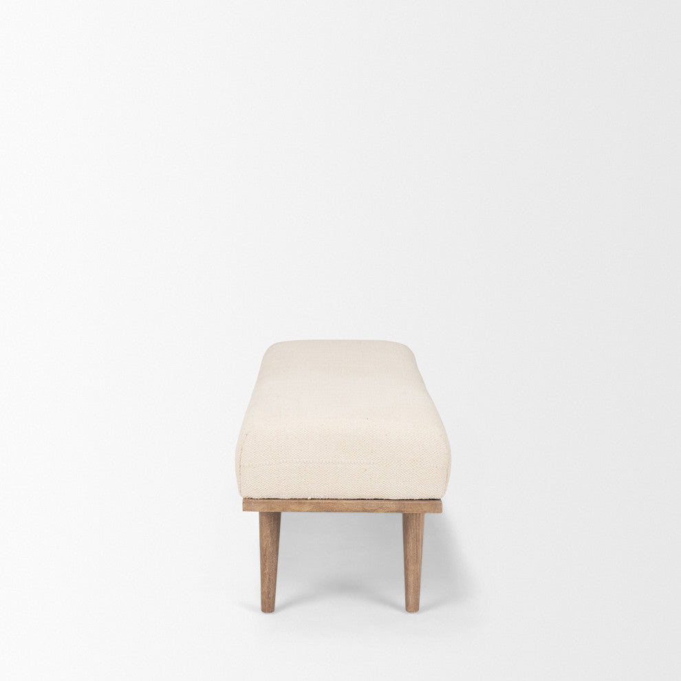 Shae Brown Wood With Oatmeal Fabric Bench