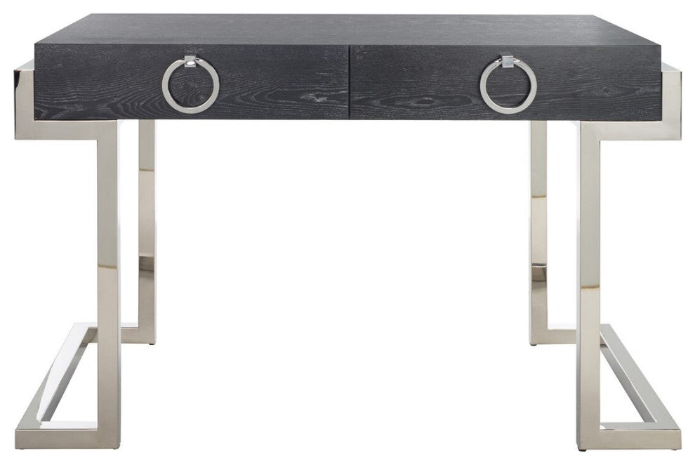 Safavieh Couture Maia 2-Drawer Lacquer Desk Black Cerused Oak