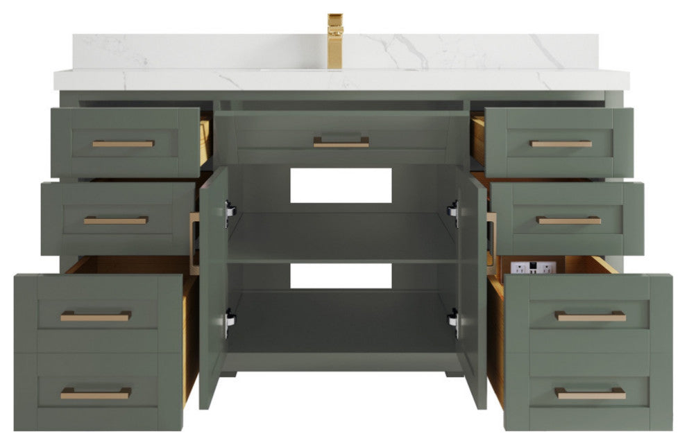 Cambridge 60" Single Bathroom Vanity in Evergreen 2" Calacatta Laza
