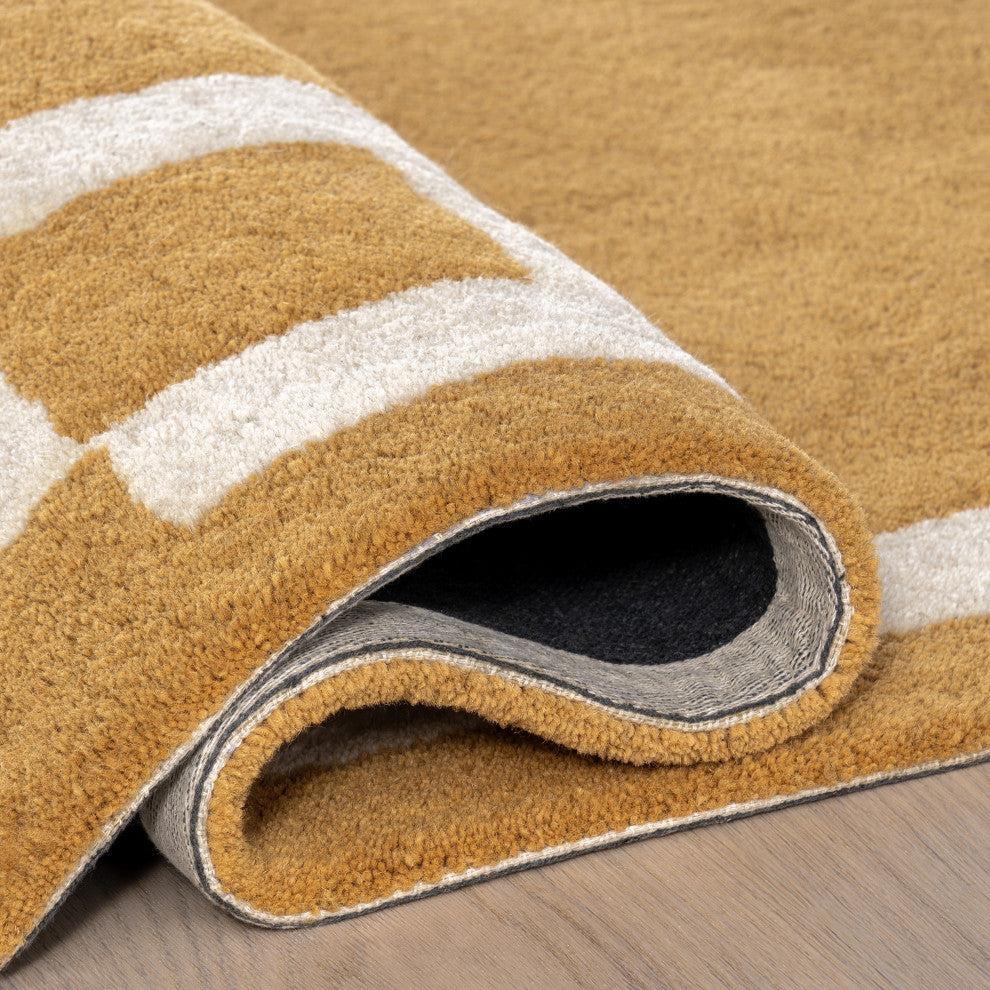 Grace Bordered Wool Area Rug, Golden Yellow 5' x 8'