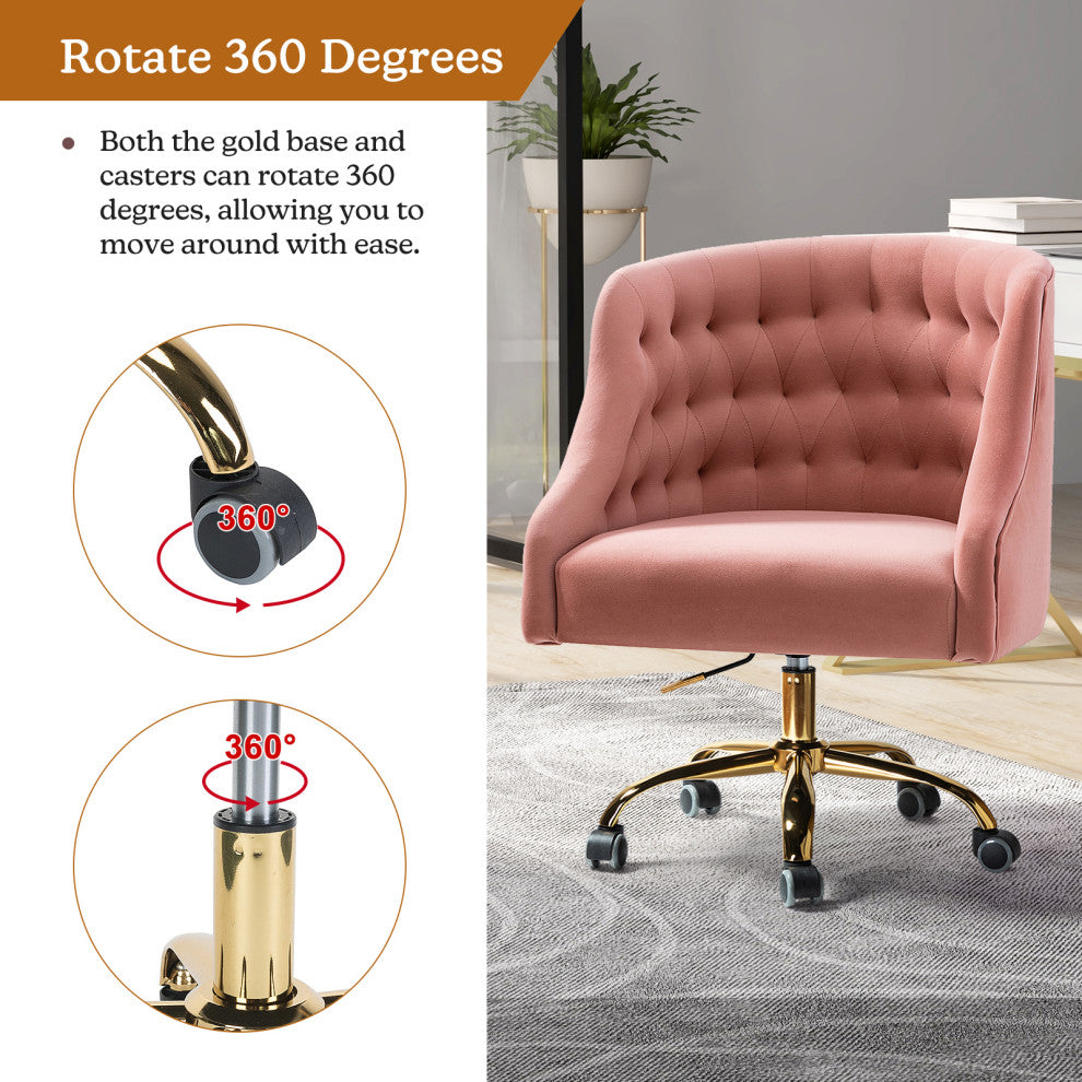 Home Office Swivel Chair with Button-Tufted Back, Pink