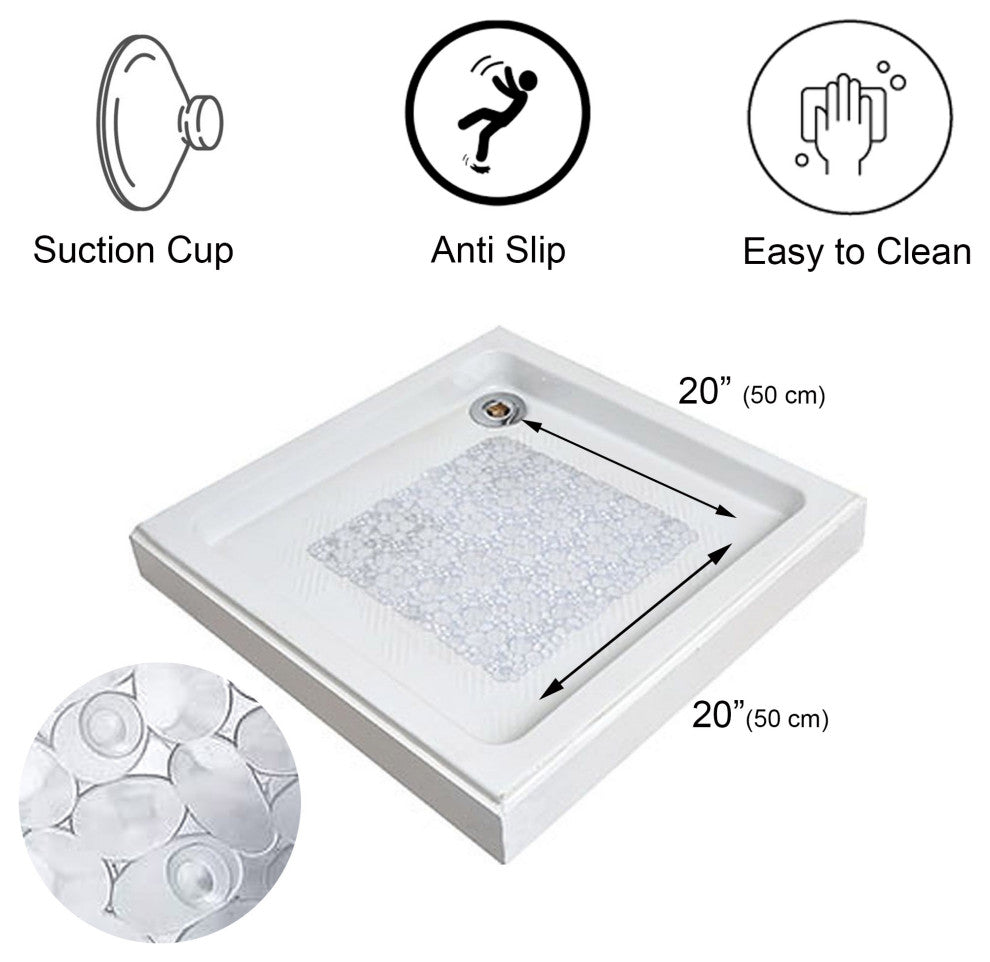 Bubbles Non-Slip Square Shower Mat 20"³L X 20"³W, Clear