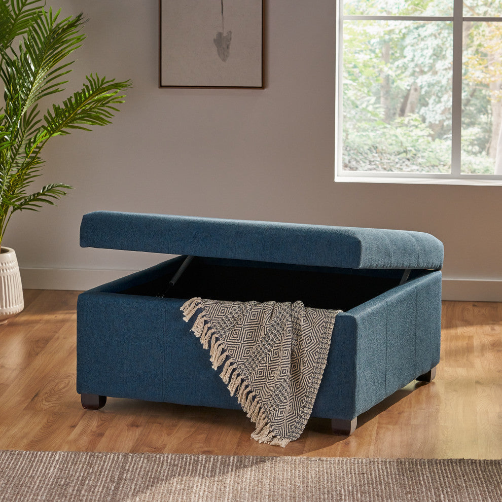 GDF Studio Carlyle Fabric Storage Ottoman, Dark Blue Fabric