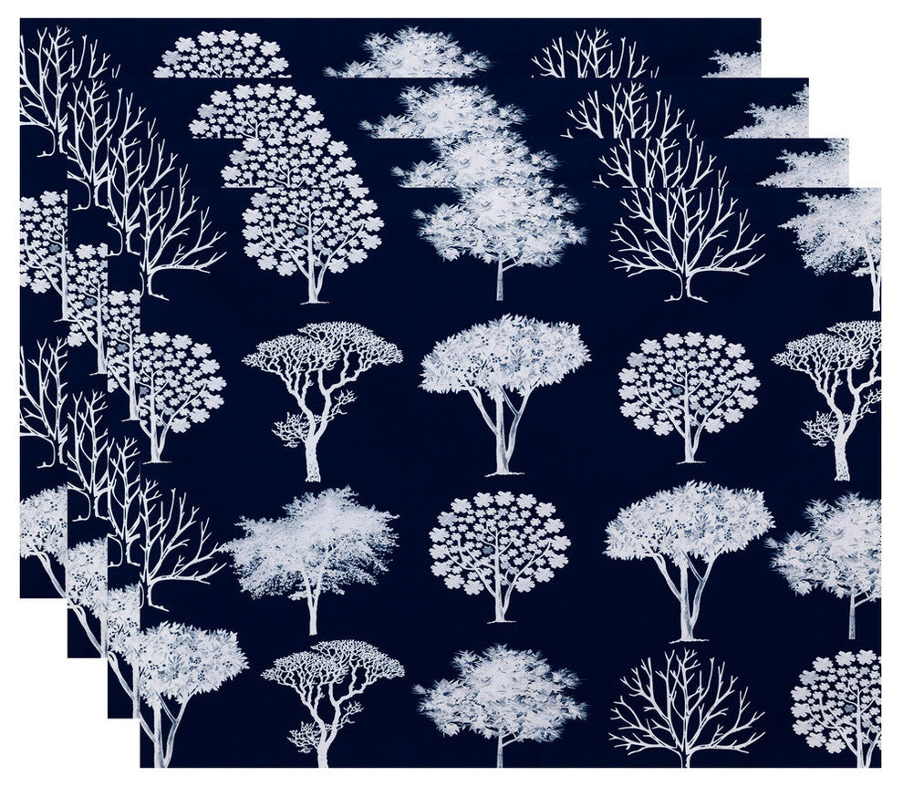 Field of Trees Floral Print Placemat, Set of 4, Blue