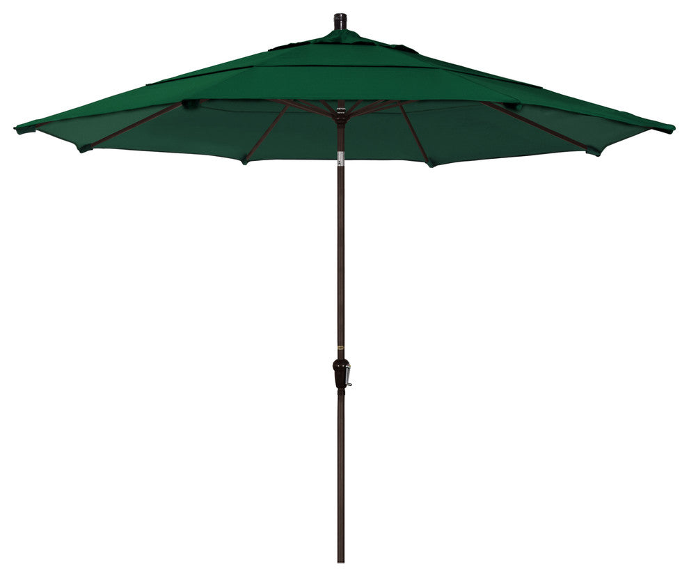 11' Bronze Auto-Tilt Crank Lift Aluminum Umbrella, Sunbrella, Forest Green