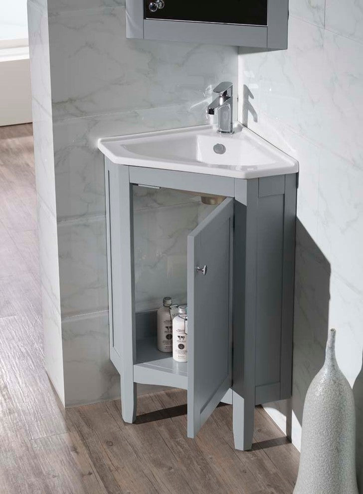 Monte 25" Corner Bathroom Vanity With Medicine Cabinet, Gray