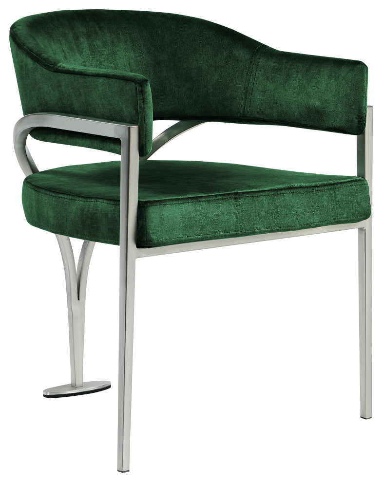 Madelyn Upholstered Dining Chair, Set of 2, Green, Velvet, Silver Finish