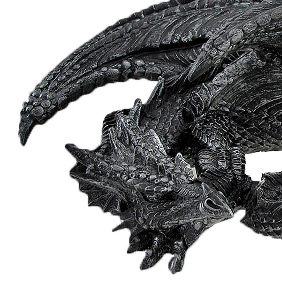 Somasaurus Metallic Black Gothic Sleeping Dragon Statue 12 in.