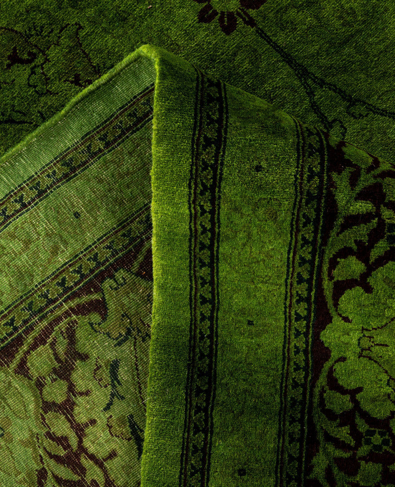 Overdyed One-of-a-Kind Hand-Knotted Area Rug Green, 9' 4" x 12' 2"