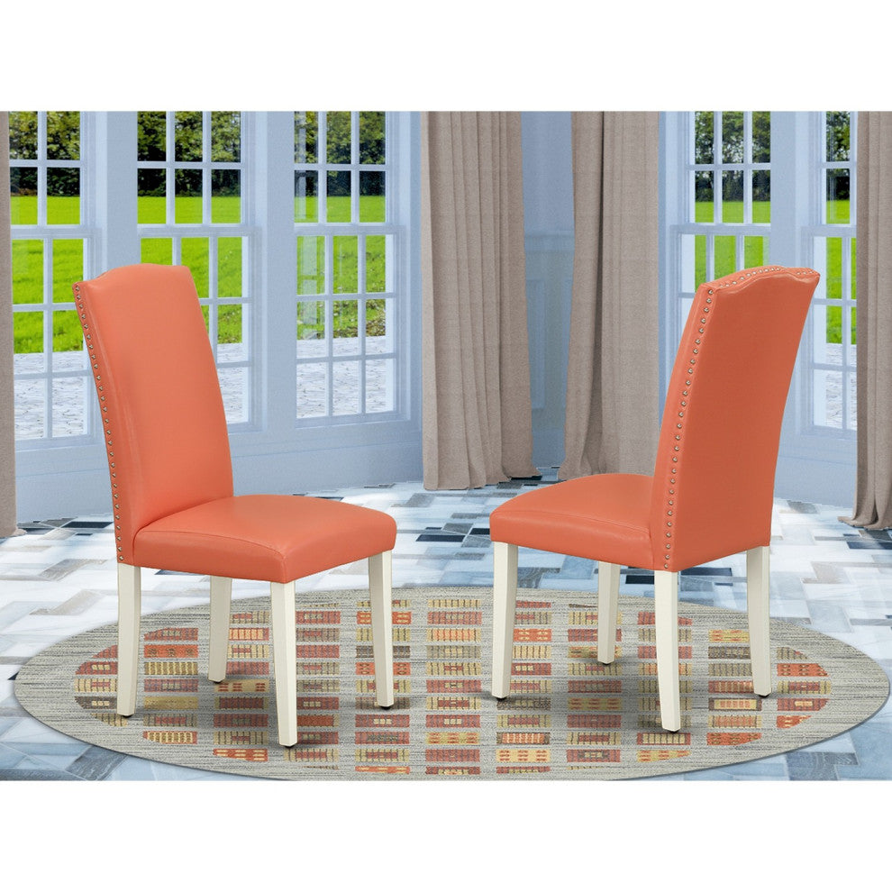 Encinal Parson Chair, White Leg And Pu Leather Color Pink Flamingo Set of 2