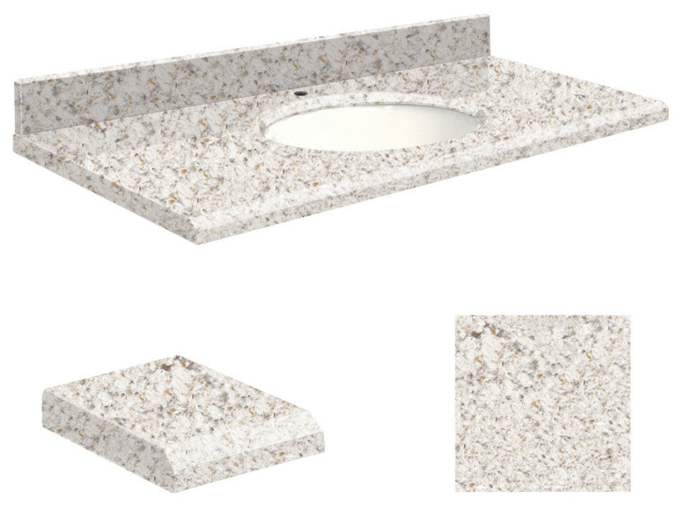 Quartz 37"x22" 1 Sink Vanity Top, Single Faucet Hole, Almond Delite, White Bowl