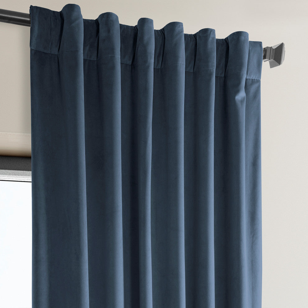 Heritage Plush Velvet Curtain Single Panel, London Blue, 50"x96"