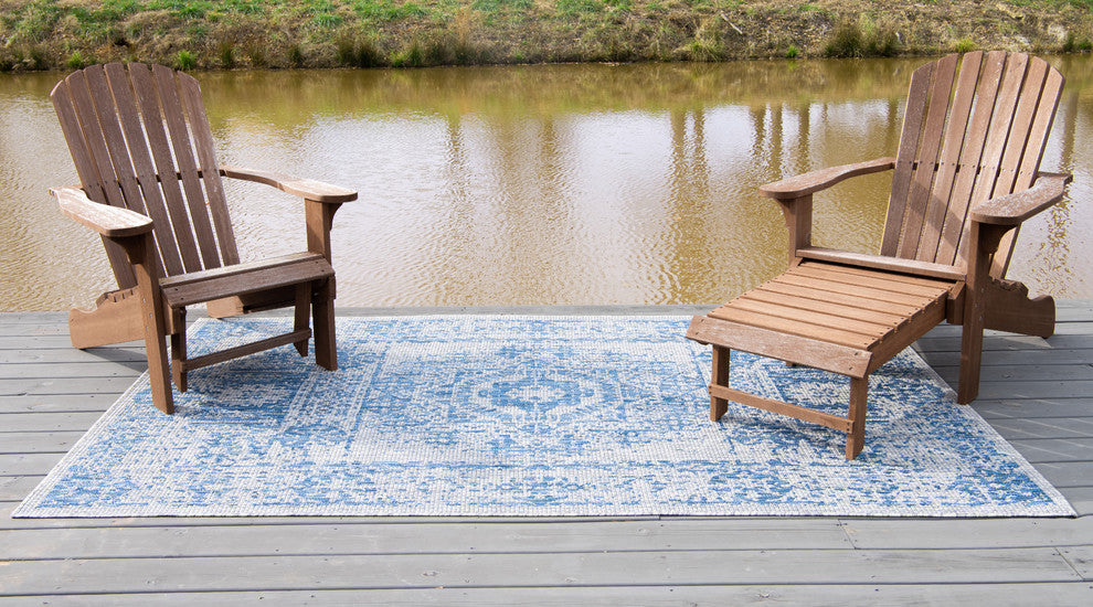 Unique Loom Aqua Blue Timeworn Outdoor Area Rug, Blue, Gray, 6' X 9'