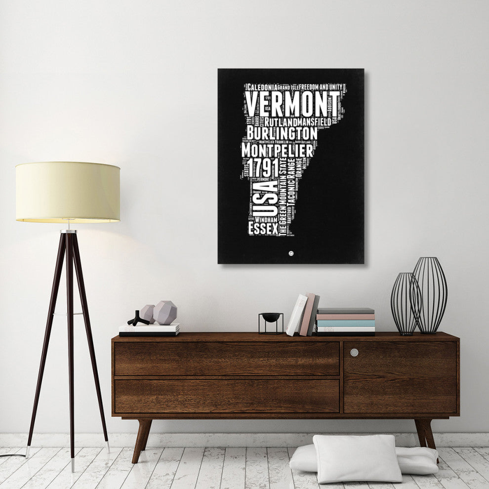 "Vermont Black and White Map" Fine Art Print