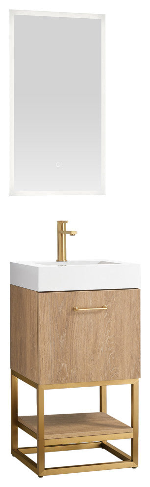 Alistair Vanity, North American Oak With Countertop, 18", With Mirror