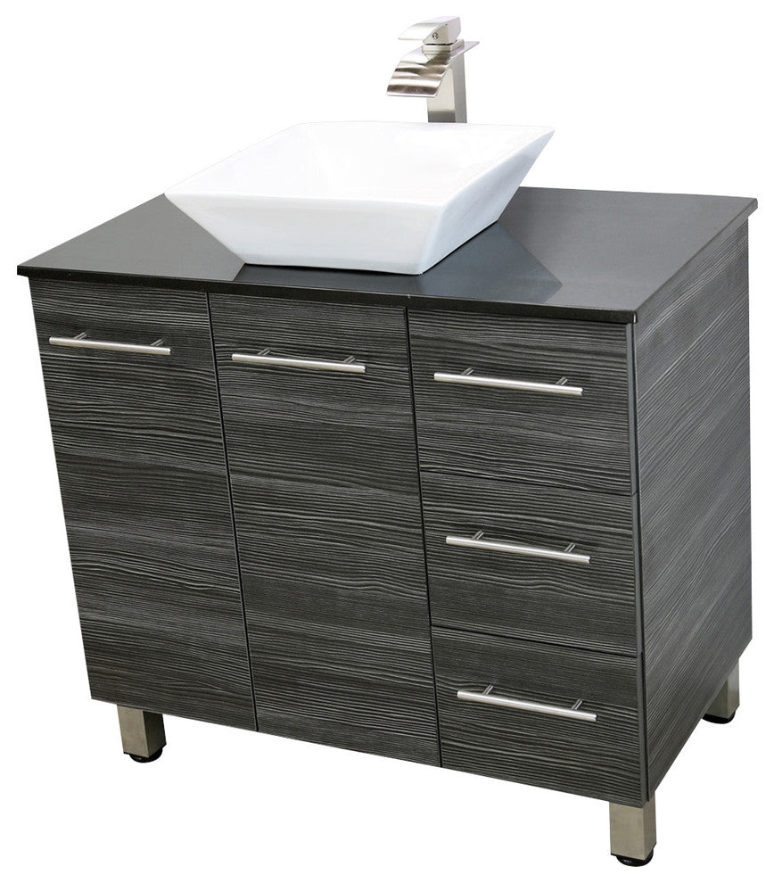 Windbay 48" Free Standing Vanity, Dark Grey, Black Stone Flat Countertop