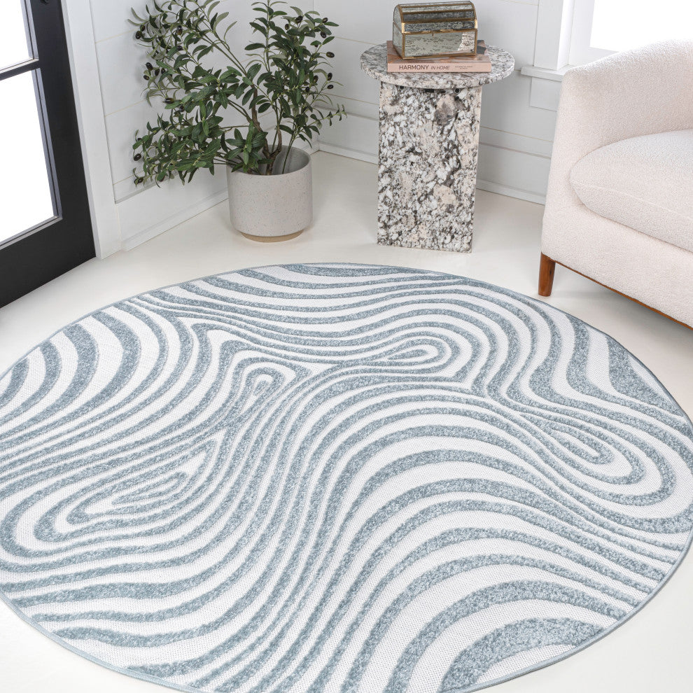 Maribo High-Low Abstract Groovy Striped Indoor/Outdoor Area Rug