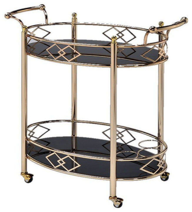 Ottesen Serving Cart, Gold and Black Glass