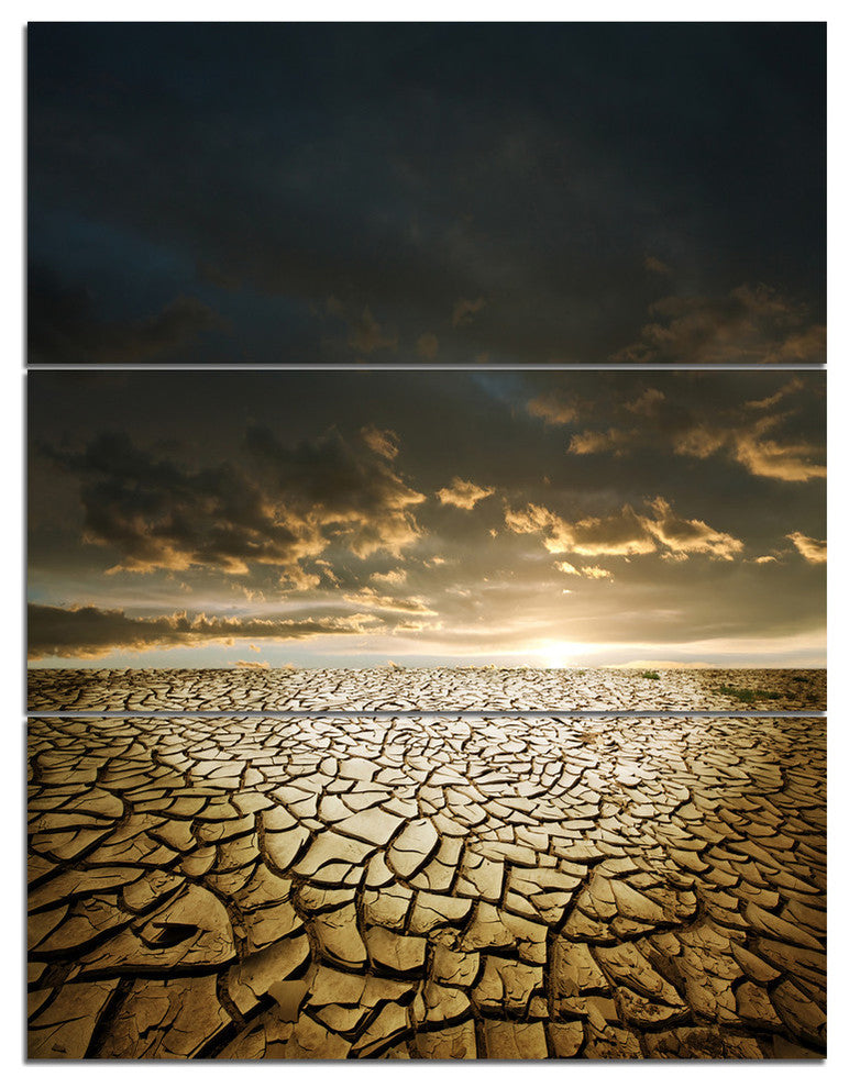 "Drought Land Under Cloudy Skies" Metal Wall Art, 3 Panels, 28"x36"