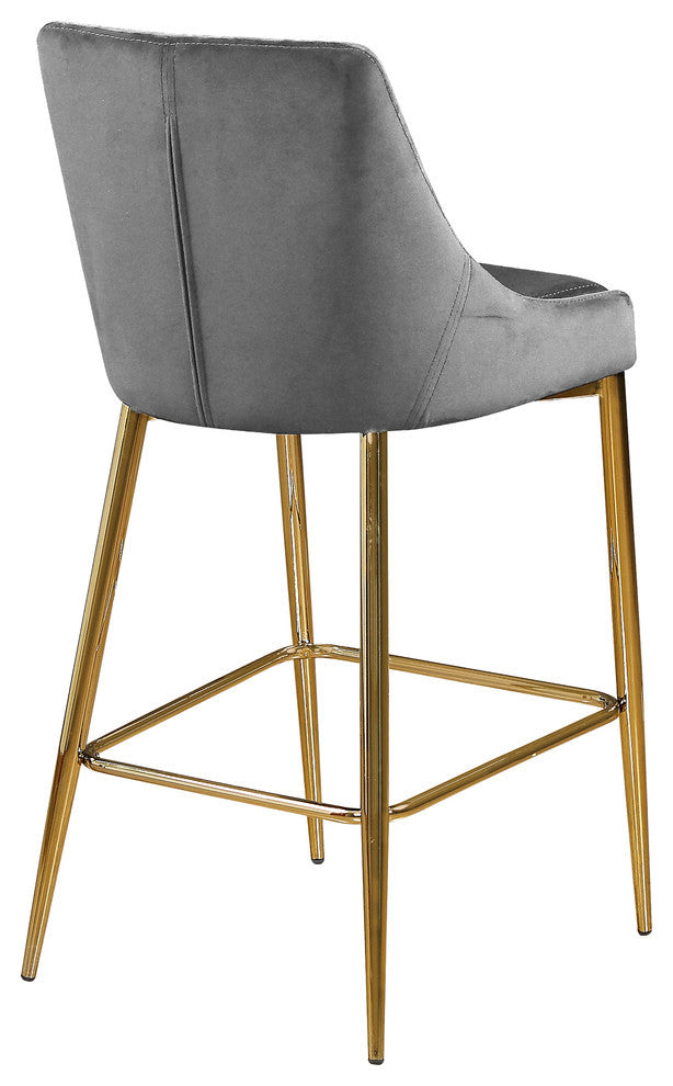 Karina Velvet Stool (Set of 2), Gray, Gold Base
