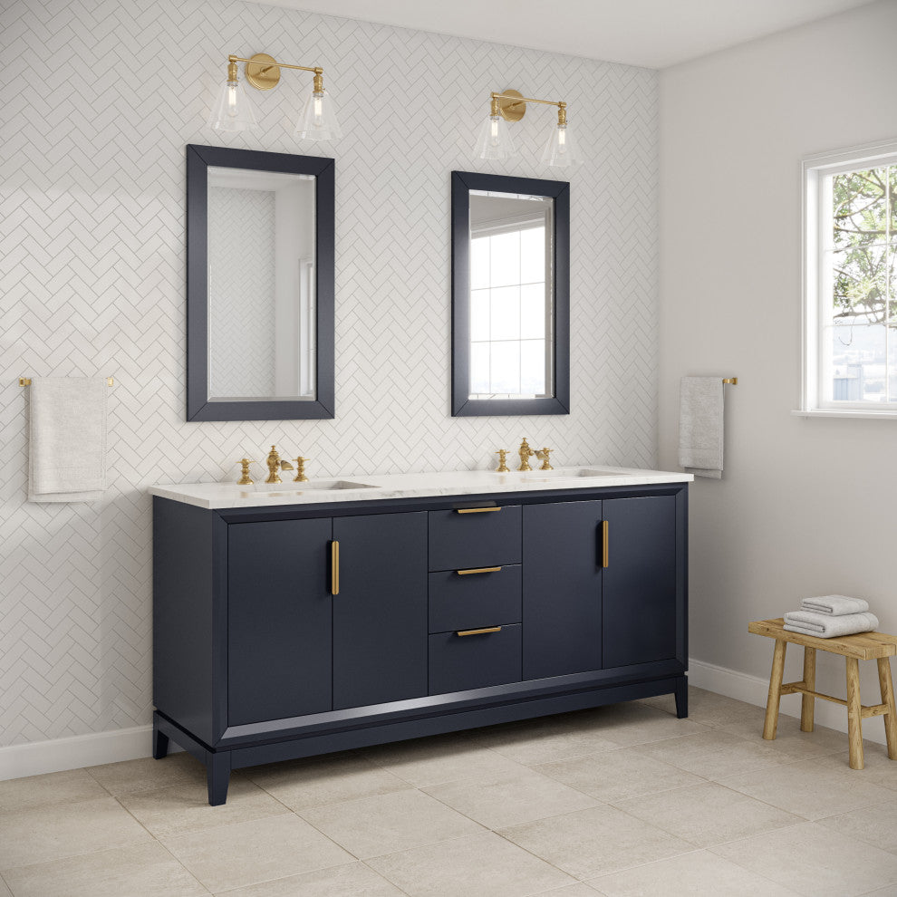 Elizabeth 72" Double Sink Carrara White Marble Vanity, Monarch Blue