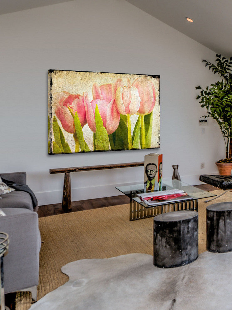 "Pink Tulips CU" Painting Print on Canvas by Malek