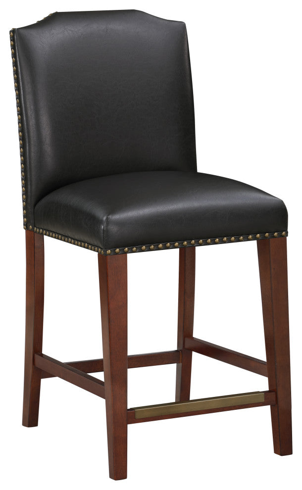 Bristol Stationary Brown Faux Leather Counter Stool with Nail Heads