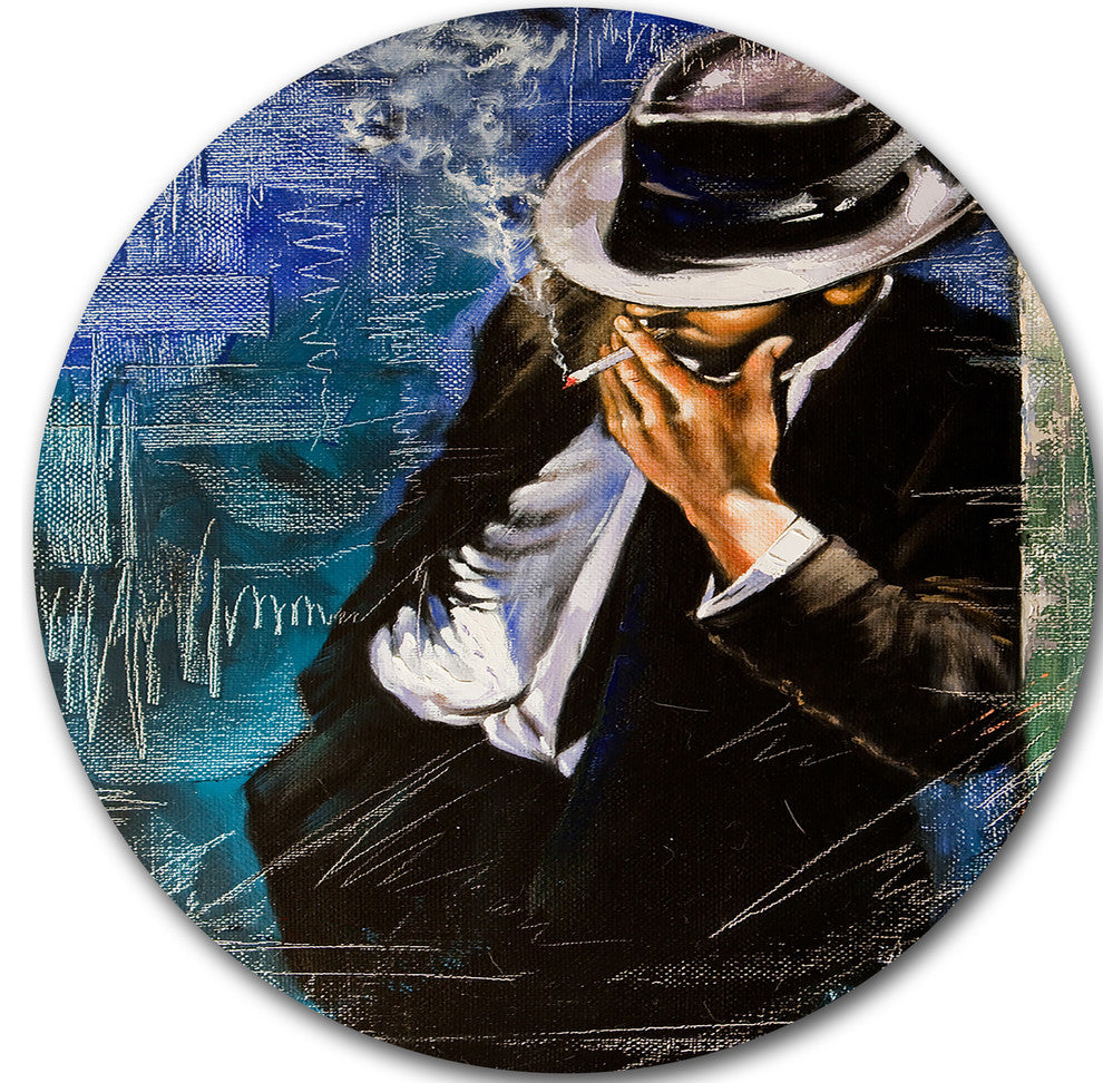 Man With Cigarette, Portrait Round Metal Wall Art, 11"