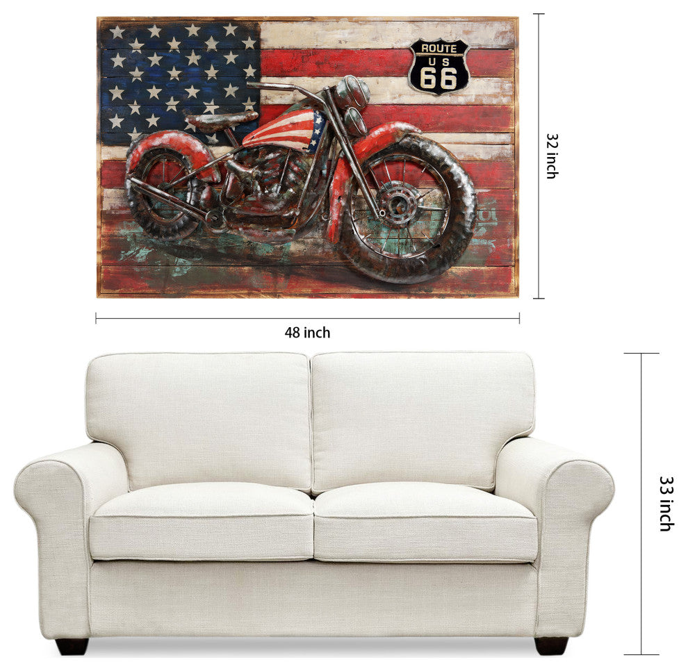 Motorcycle Wall Art Mixed Media Iron Hand Painted Dimensional Wall Sculpture
