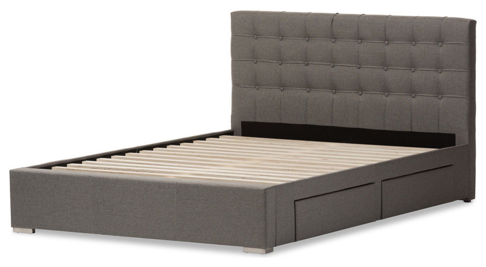 Rene Modern Gray Fabric 4-Drawer Queen Size Storage Platform Bed