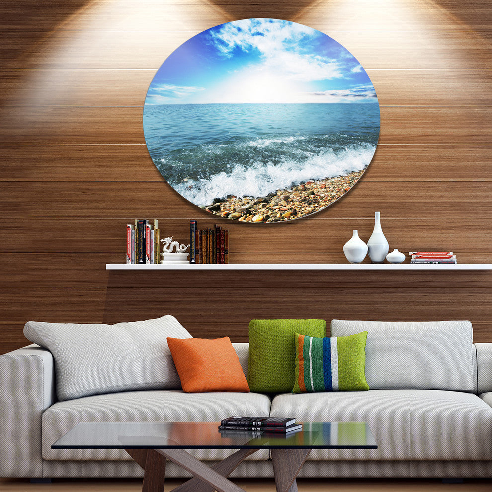 Crystal Clear Blue Sea Waves, Seashore Large Disc Metal Wall Art, 11"
