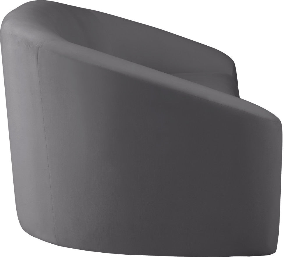 Riley Velvet Upholstered Rounded Loveseat, Gray