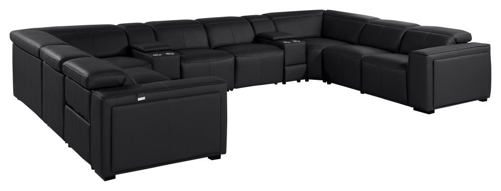Niccolo Italian Leather 10-Piece U-Shaped 4 Power Reclining Sectional, Black