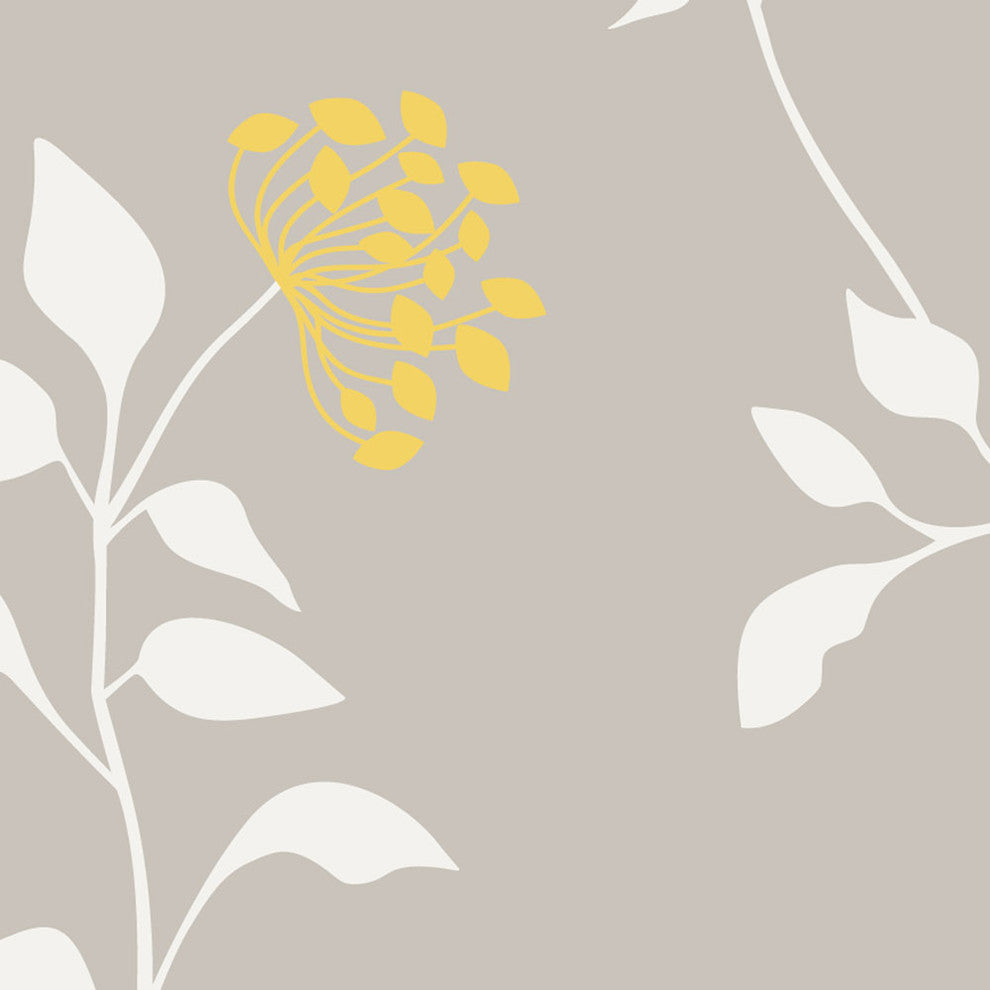 Branch Flower Peel and Stick Vinyl Wallpaper, Warm Gray/Yellow, 24"w X 108"h