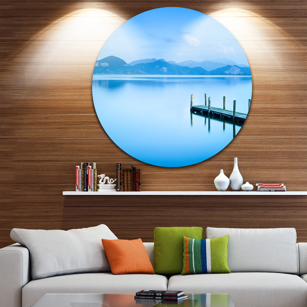 Beautiful Pier In Sea, Seascape Photo Round Wall Art, 23"