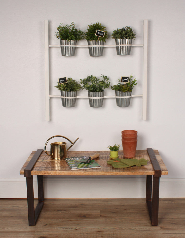 Kate and Laurel Groves Indoor Herb Garden Hanging Wall Planter, White, 6-Pot